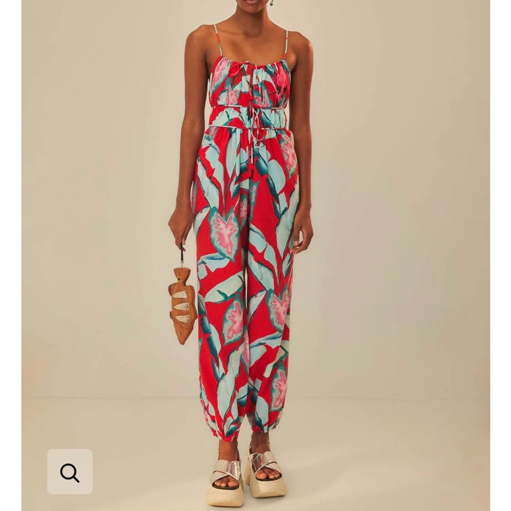 FARM Rio RED SUMMER FOLIAGE ORGANIC
COTTON JUMPSUIT - NWT